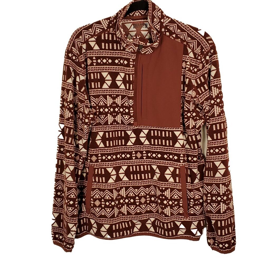Duluth Trading Unisex Fleece Jacket Med Brown Southwestern Geometric Cozy Warm